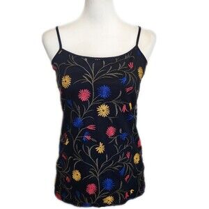 Sz M Ann Taylor Black Embroidered Tank